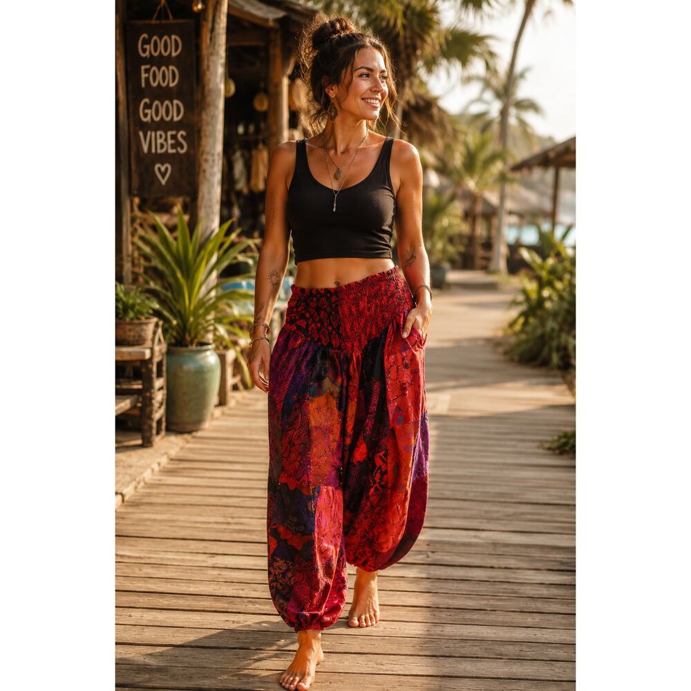 Tribe Azure Harem Pants Boho Patchwork Drop Crotch Fair Trade Cotton S/M